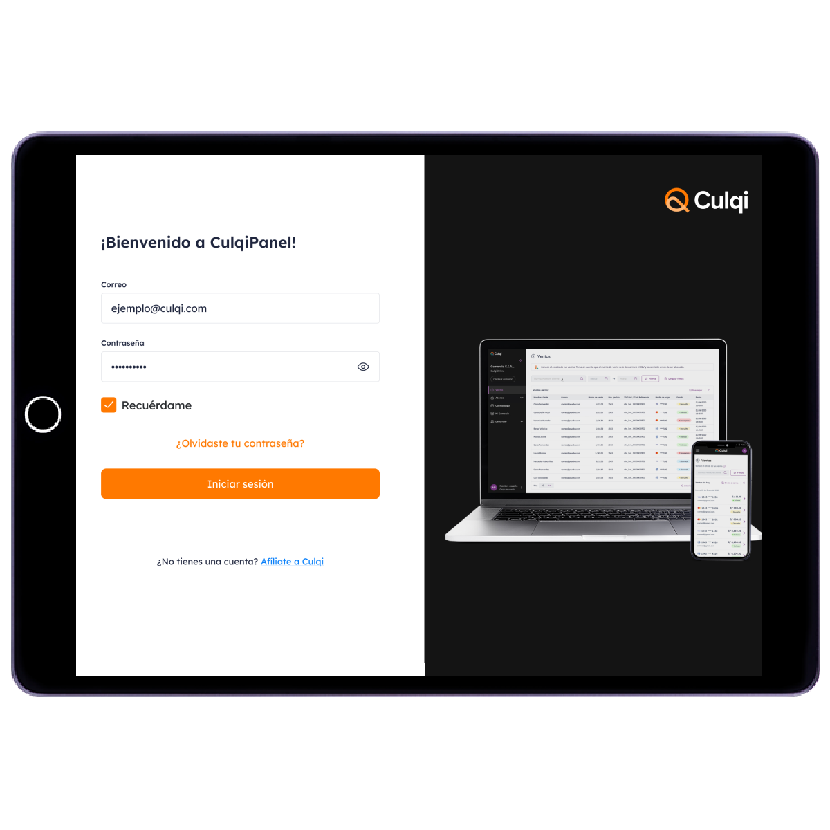 SIngresa a CulqiPanel con tu usuario y contraseña