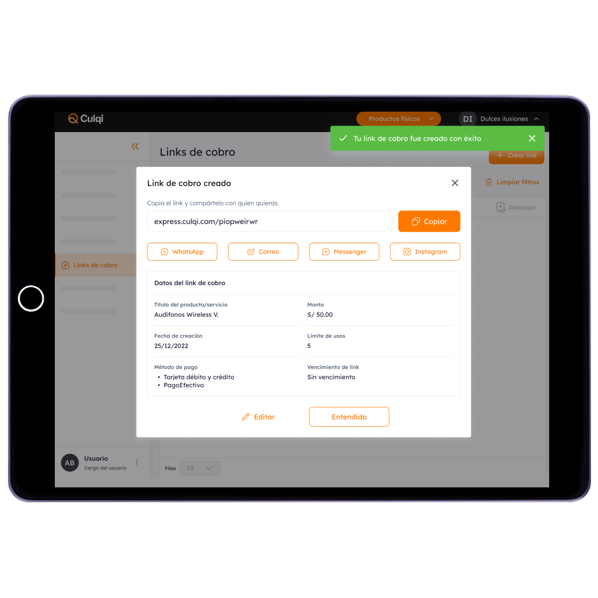 Ya puedes compartir tu link de pago